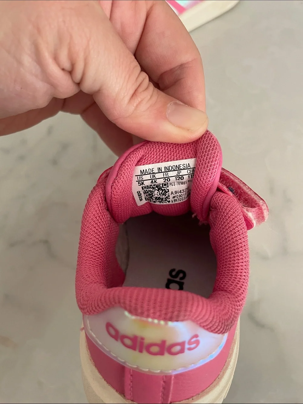 adidas Kids Pink Sneakers with Iridescent Stripes